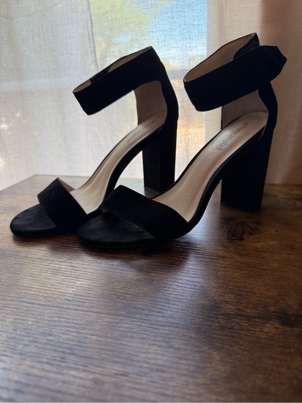 Jeffrey Campbell Black Suede Ankle-Strap Block Heels
